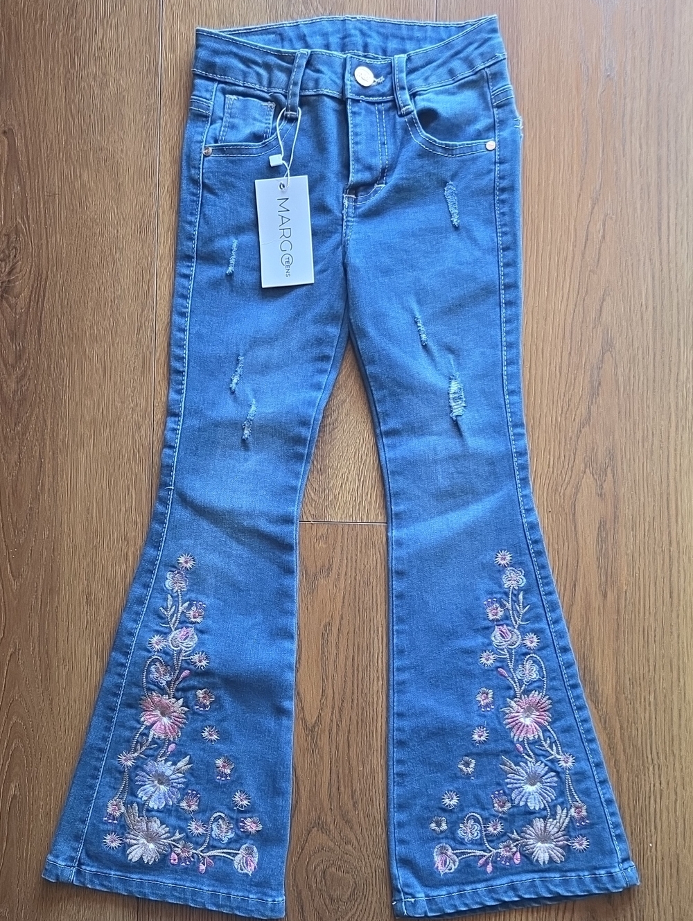 Girl's Blue Embroidered Flare Jeans